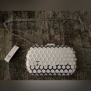 New York & Company gray and white evening purse.